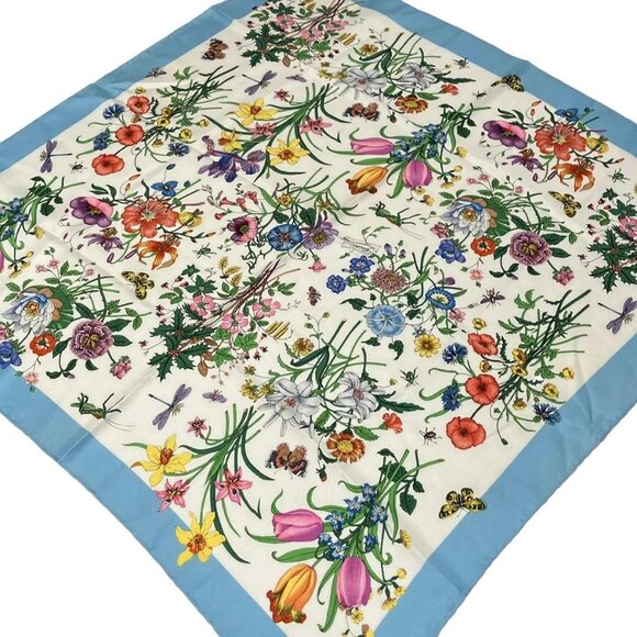 Auth GUCCI - White Light Blue Multi Scarf - Picture 1 of 5